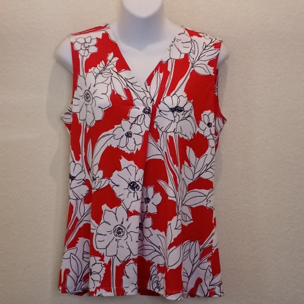 DKNY Floral Print Sleeveless V Neck Blouse
